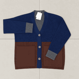 cardigan a blocchi navy e marrone