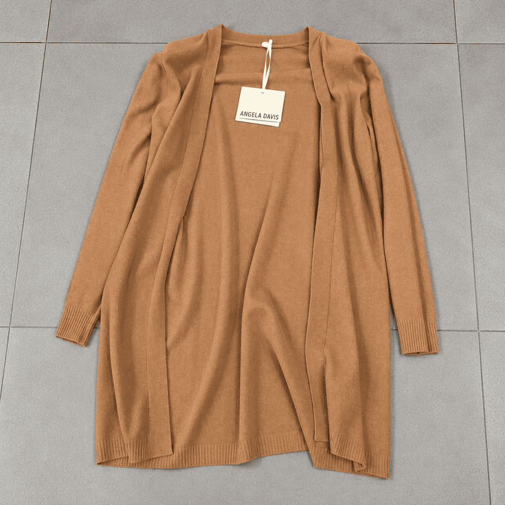 cardigan color cammello con etichetta angela davis