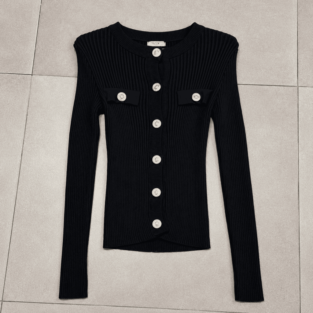 cardigan nero con bottoni dorati ornati