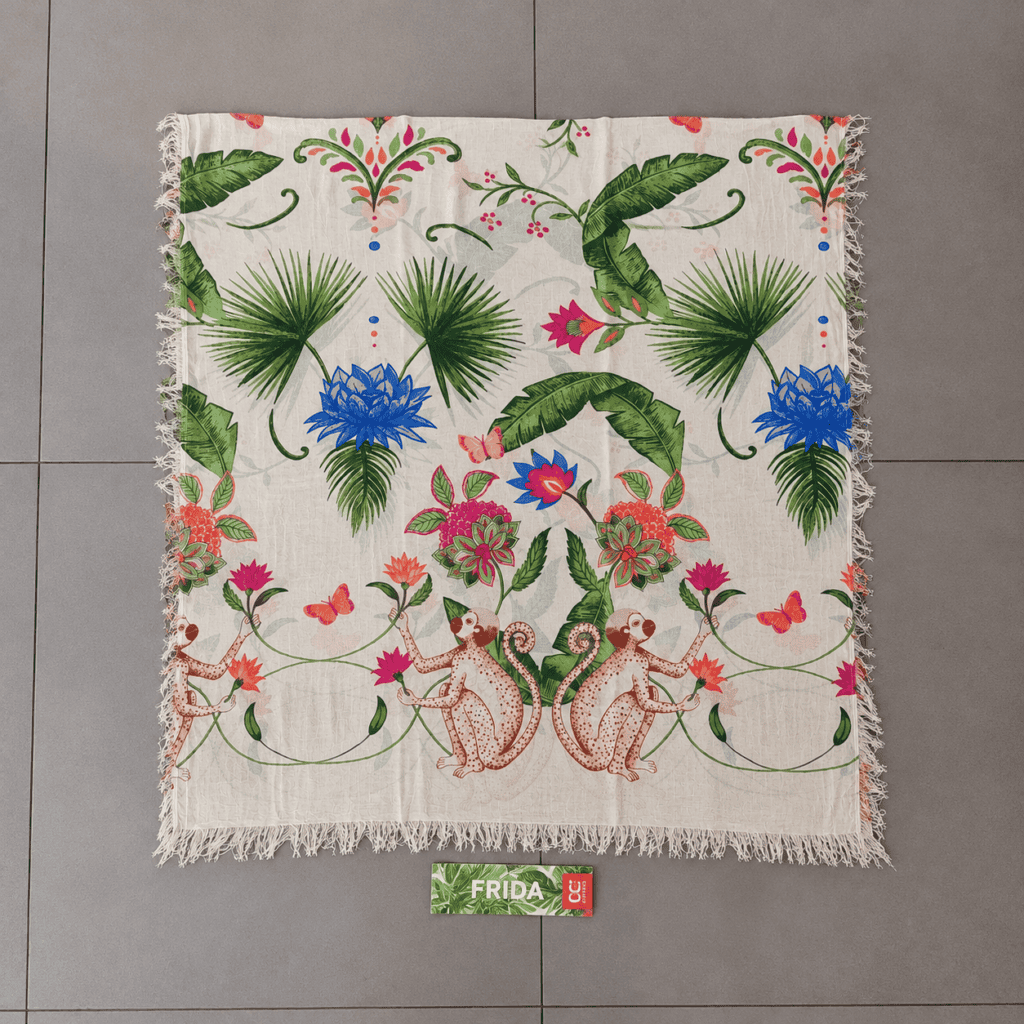 foulard tropicale frida su piastrelle grigie